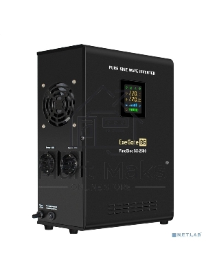 Источник бесперебойного питания (инвертор, синус, для котла, настенный) ExeGate FineSine SX-2500.LCD.AVR.2SH 2500VA/1800W, чистая синусоида, цветной LCD-дисплей, AVR, 2*Schuko, линейно-интерактивный, внешняя батарея 24В до 200А·ч (поставляется отдельно), 