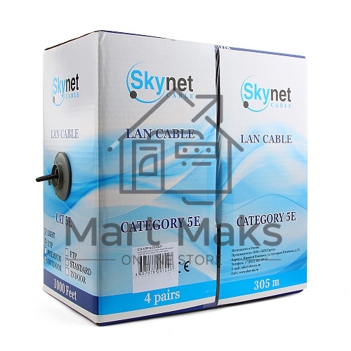 Кабель SkyNet Standart UTP outdoor 4x2x0,48, медный, FLUKE TEST, кат.5e, однож., 305 м, box, черный