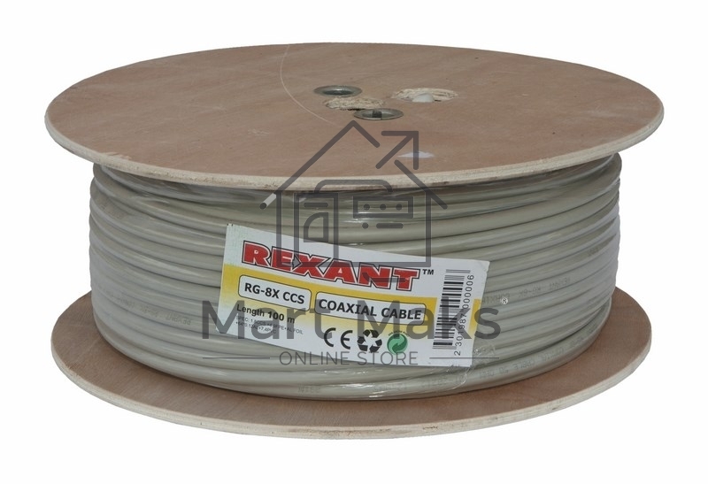 Кабель коаксиальный Rexant RG-8X, 50 Ом, CCS/Al/Al, 75%, бухта 100 м, серый