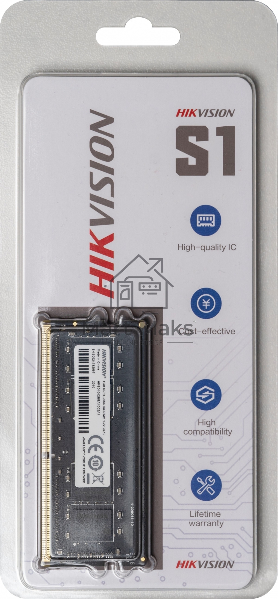 Оперативная память Hikvision, DDR4, 4GB (1x4GB), 2666MHz, CL19, SO-DIMM
