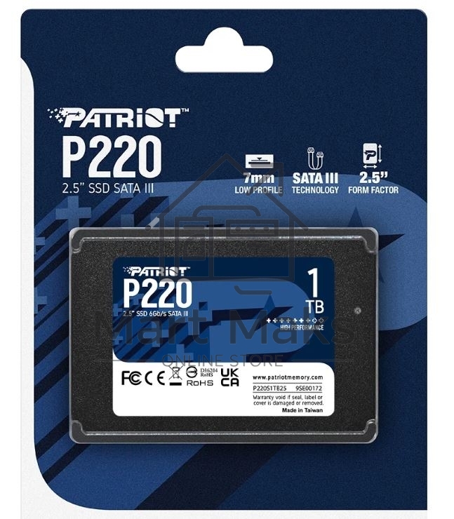 Накопитель SSD Patriot P220, 1TB, SATA III, 2.5
