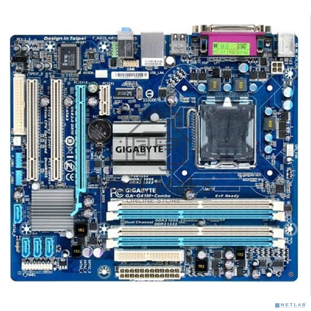Материнская плата Gigabyte GA-G41M-COMBO-GQ (rev.3), LGA 775, Intel G41, 4xDDR2/DDR3, 4xSATA, 1xPCIe 1.1 x16, 1xPCIe 1.1 x1, 1xVGA, 1x 1Gb LAN, 4xUSB 2.0, 3x3.5 мм, 5.1, Micro ATX
