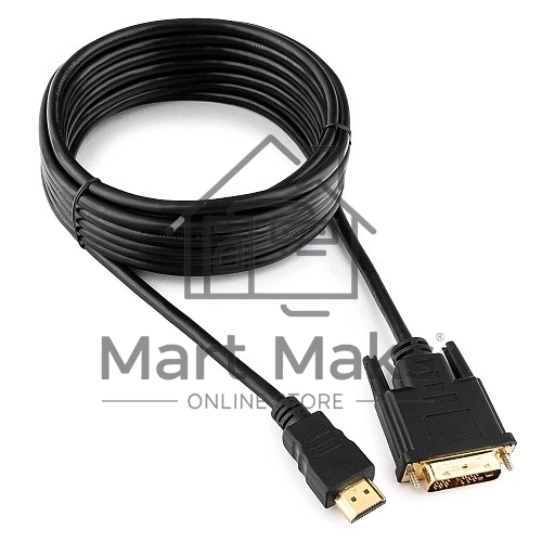 Кабель HDMI-DVI Cablexpert CC-HDMI-DVI-15, 19M/19M, single link, медь, позол.разъемы, экран, 4.5м, черный, пакет