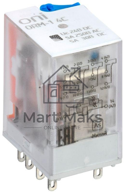Реле интерфейсное ORM-1 4C 24В DC с LED и тест. кнопкой ONI ORM-1-4C-DC24V-L-B