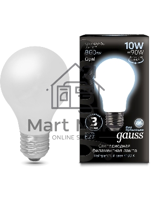 Лампа светодиодная Gauss 10Вт цок.:E27 шар 220B 4100K св.свеч.бел.нейт. A60 (упак.:10шт) (102202210)