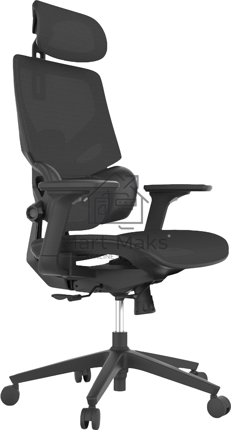 Кресло компьютерное Cactus CS-CHR-MC01-BK черный, сетка, эко.кожа, с подголов. крестов. пластик