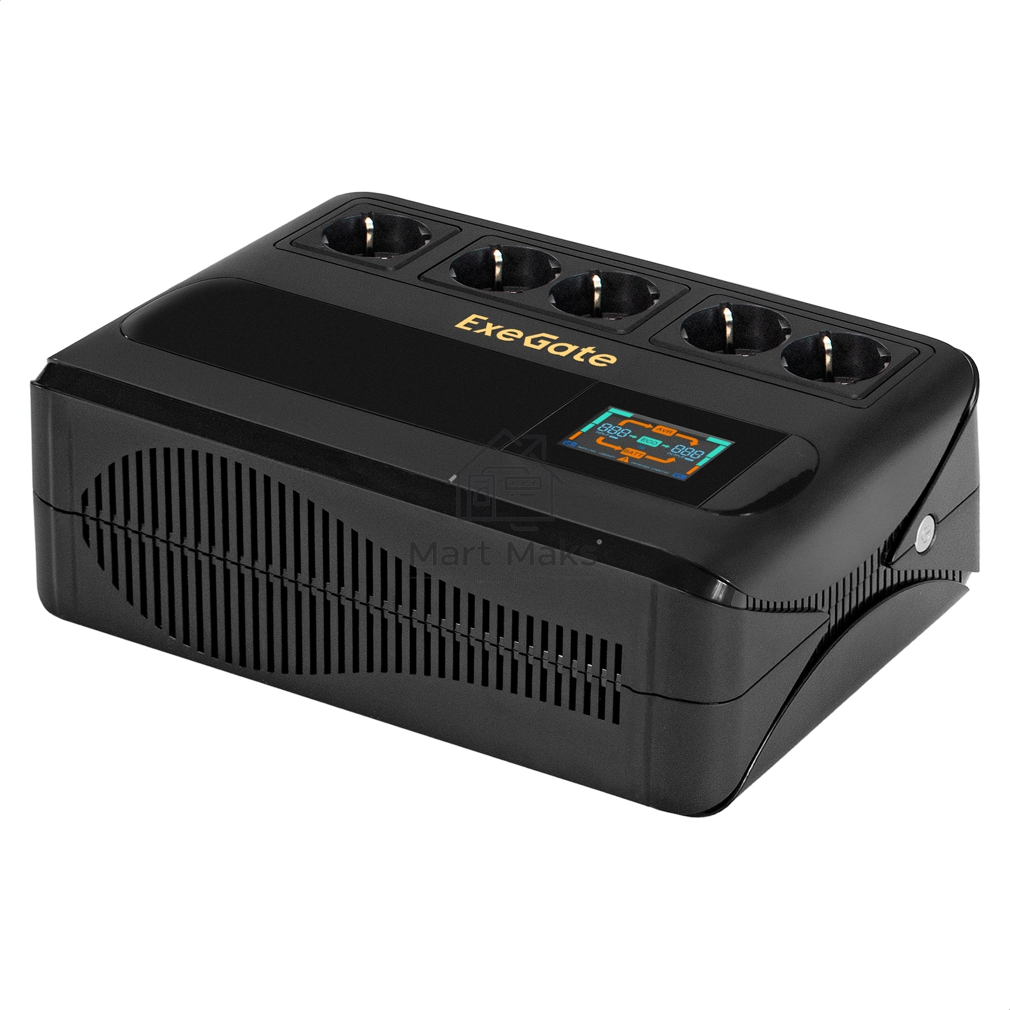 Источник бесперебойного питания ExeGate NEO Smart BU-600.LCD.AVR.5SH <600VA/360W, цветной LCD-дисплей, AVR, 5*Schuko, Black>