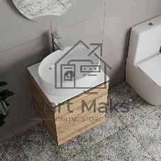 Тумба Bau Dream Blackwood 50 с дверцей, раковина BAU Nimb 50х36, смеситель для раковины высокий Hotel Still, нержавеющая сталь, выпуск клик клак, хром