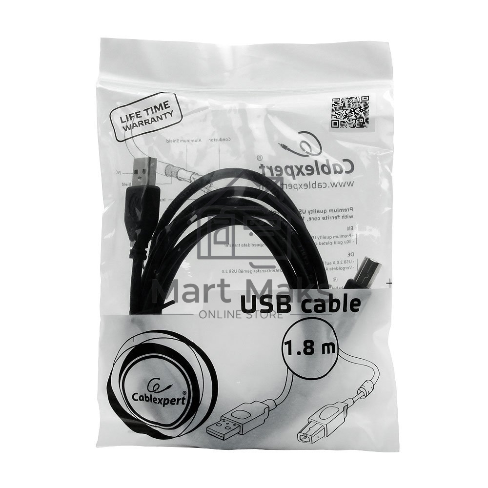 Кабель Gembird CCF-USB2-AMBM-6 USB 2.0 кабель PRO для соед. 1.8м AM/BM позол.конт., фер.кол., пакет
