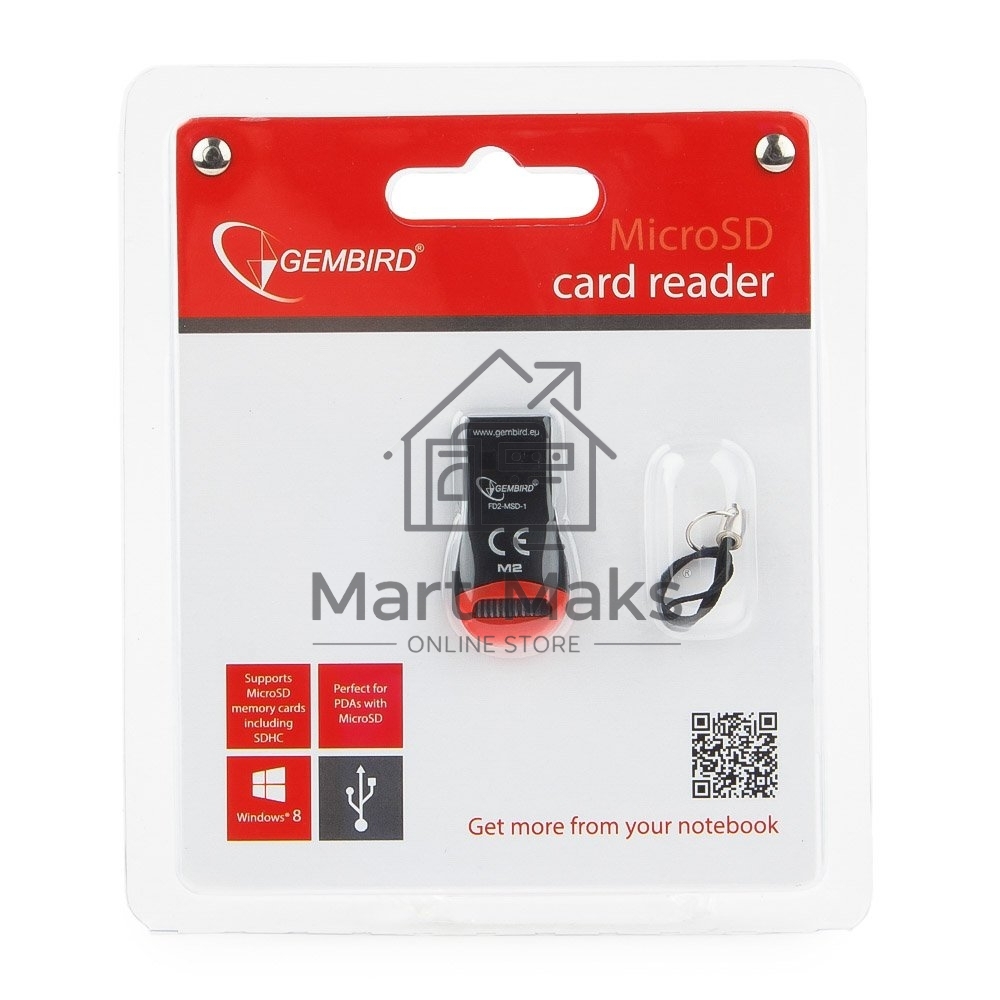 Картридер внешний USB2.0 Gembird, для считывания MicroSD карт, блистер