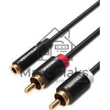 Кабель Vention аудио Jack 3,5 мм F/2RCA M - 1м Серый/черный VAB-R01-S100