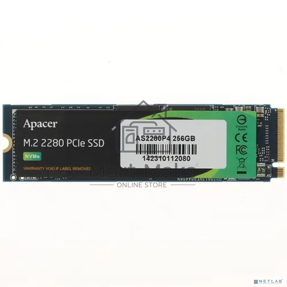 Накопитель SSD Apacer AS2280P4, 256Gb, M.2 2280, PCIe 3.0 x4, NVMe, R/W 2100/1300