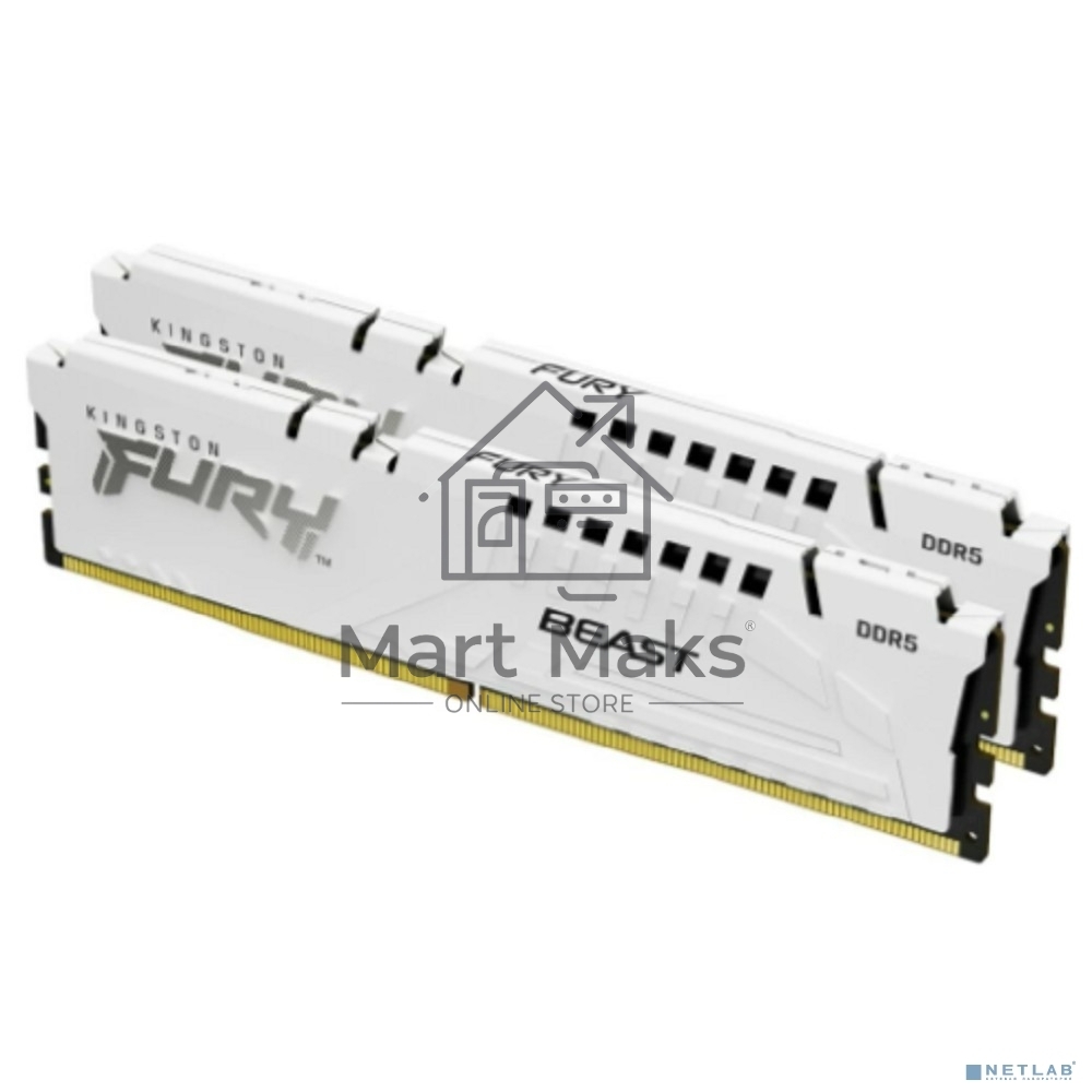 Оперативная память Kingston Fury Beast, DDR5, 64GB (2x32GB), 5200MHz, CL40, DIMM, с радиаторами, белый