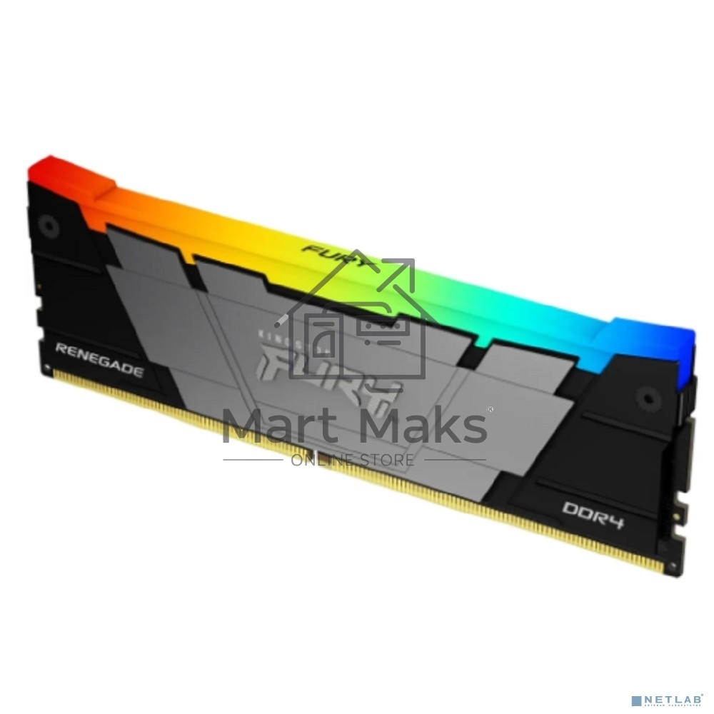 Оперативная память Kingston Fury Renegade, DDR4, 32GB (1x32GB), 3200MHz, CL16, DIMM, с радиатором, RGB, серебристый/черный