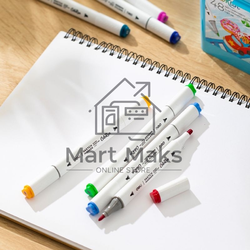 Набор маркеров для скетчинга Deli EC187-48 ColoRun 11мм, 150мм, трехгранный корпус, двойной пишущий наконечник, 1-5мм, 48 цветов, ассорти, пластиковая коробка (48шт.)