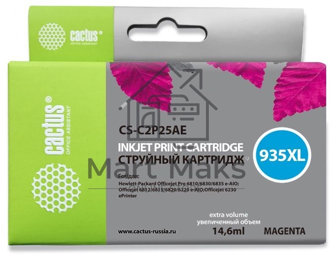 Картридж струйный Cactus CS-C2P25AE №935XL пурпурный (15 мл) для HP DJ Pro 6230/6830