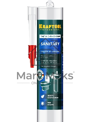Герметик силиконовый KRAFTOOL белый, санитарный, для помещений с повышенной влажностью, 300мл