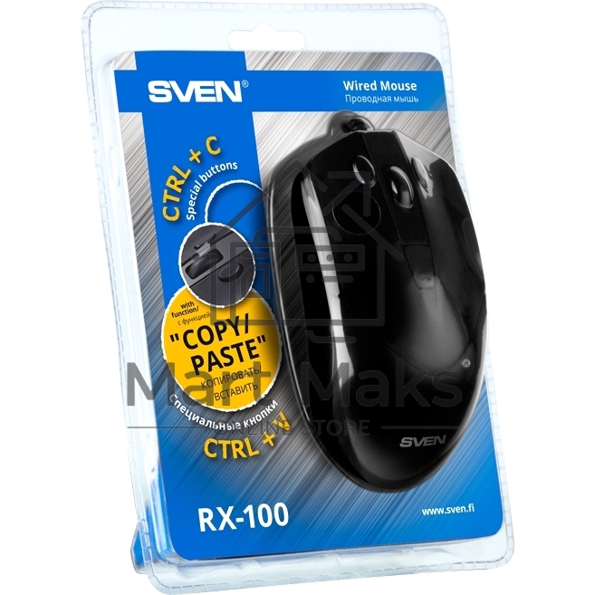 Мышь проводная SVEN RX-100 черный, 4000 dpi, USB, кнопки - 6