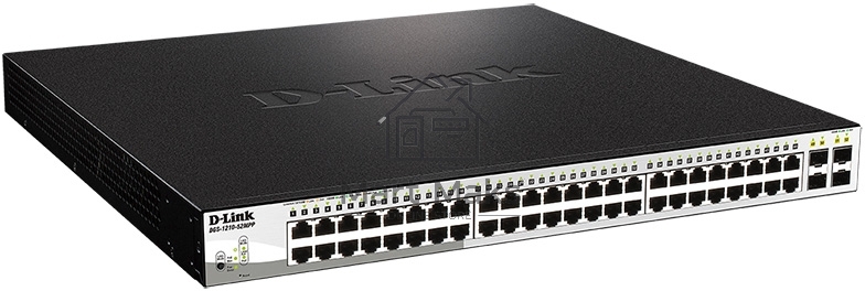 Настраиваемый коммутатор D-Link DGS-1210-52MPP/E2A PROJ WebSmart с 48 портами 10/100/1000Base-T и 4 портами 1000Base-X SFP (порты 1-48 с поддержкой PoE 802.3af/802.3at (30 Вт), PoE-бюджет 740 Вт)