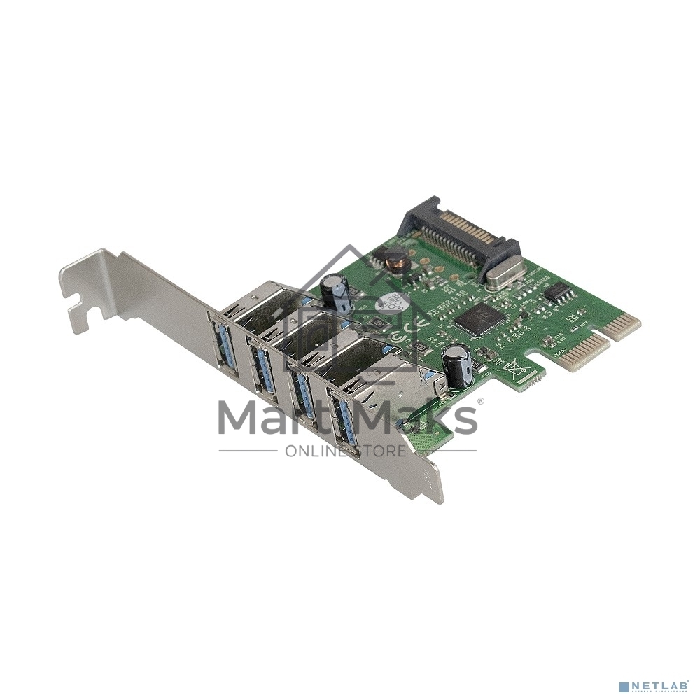 Контроллер ExeGate EXE-314 PCI-E 2.0, 4*USB3.0 ext, разъем доп.питания (OEM)