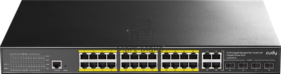 Коммутатор Cudy GS2028PS4-300W (L2) 28x1Гбит/с 4SFP 24PoE+ 300W управляемый