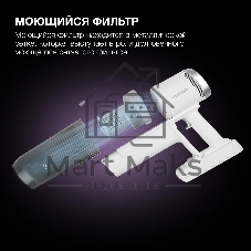 Пылесос вертикальный Hyundai HYV-S5550 белый/серебристый, питание от аккумулятора, 100 Вт, уборка сухая, пылесборник 0.5 л