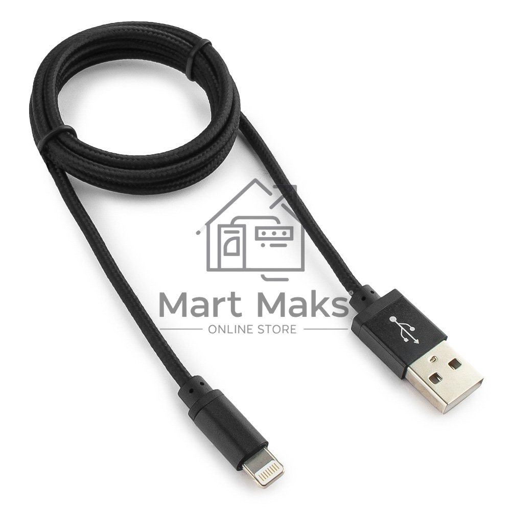Кабель USB 2.0 Cablexpert CC-ApUSB2bk1m, AM/Lightning 8P, 1м, нейлоновая оплетка, алюминиевые разъемы, черный, пакет