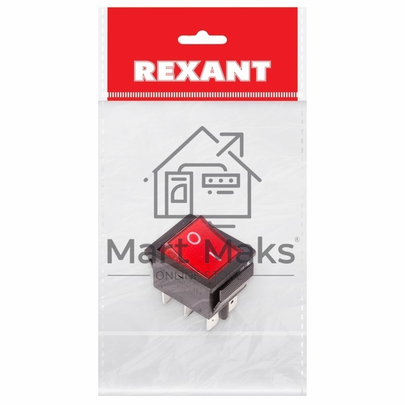 Выключатель клавишный 250V 15А (6с) ON-ON красный с подсветкой (RWB-506, SC-767) Rexant Индивидуальная упаковка 1 шт