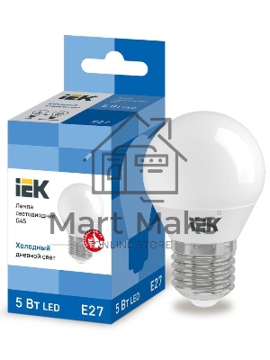 Лампа светодиодная ECO G45 5Вт шар 230В 6500К E27 ИЭК LLE-G45-5-230-65-E27