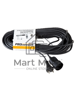 Удлинитель-шнур PROconnect ПВС 2х0.75, 20 м, б/з, 6 А, 1300 Вт, IP20, черный (Сделано в России)