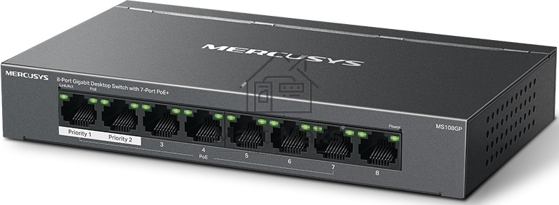 Настольный коммутатор Mercusys MS108GP с 8 гигабитными портами (7 портов PoE+)