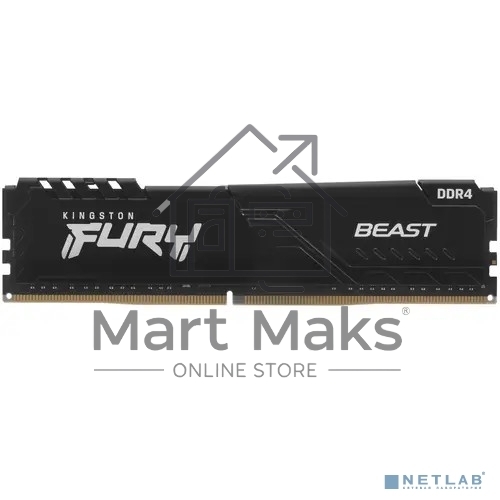 Оперативная память Kingston Fury Beast, DDR4, 16GB (1x16GB), 3600MHz, CL18, DIMM, с радиатором, черный