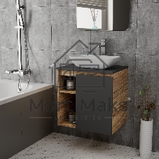 Тумба Bau Dream Blackwood 60 правая, графит, раковина BAU Spectrum mini 47х24 смеситель для раковины высокий Hotel Still, нержавеющая сталь
