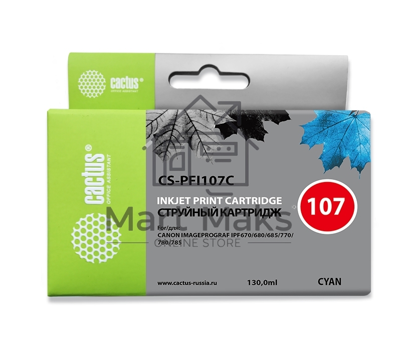 Картридж струйный Cactus CS-PFI107C синий (130мл) для Canon IP iPF670/iPF680/iPF685/iPF770/iPF780/iPF785/