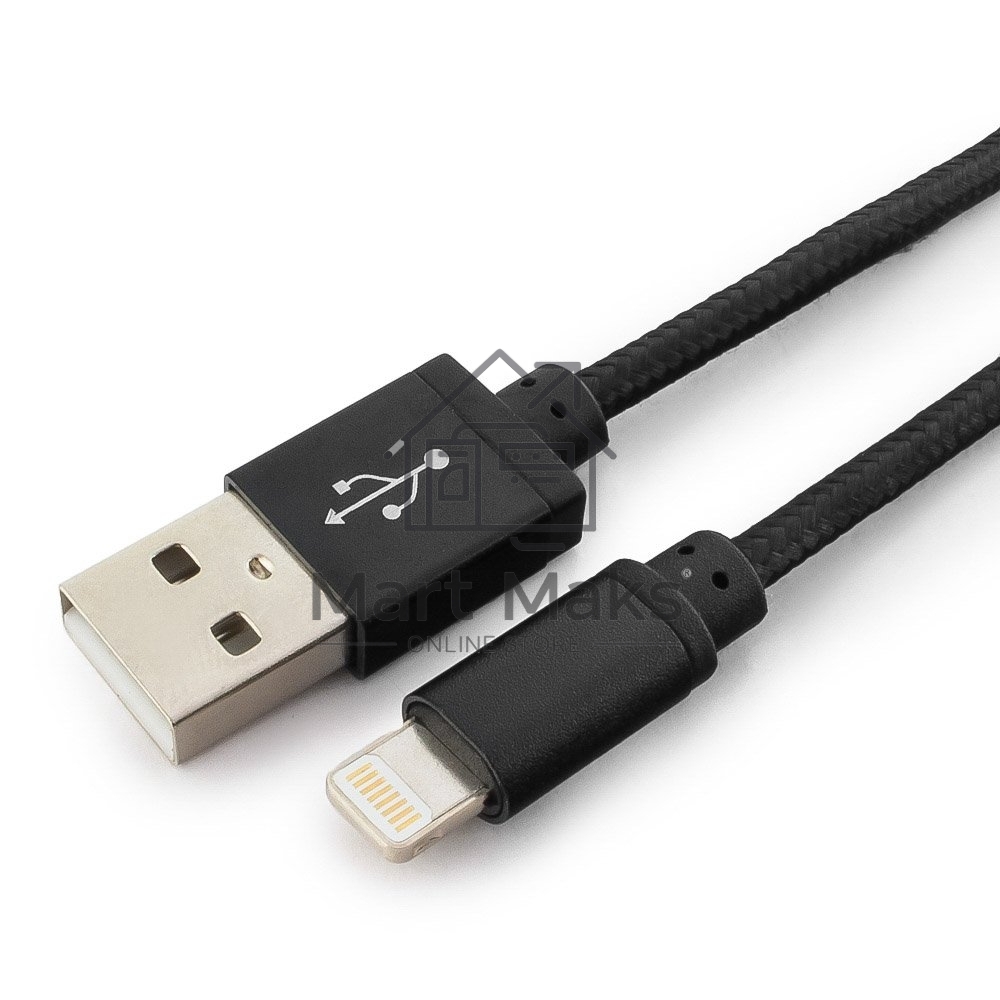 Кабель USB 2.0 Cablexpert CC-ApUSB2bk1m, AM/Lightning 8P, 1м, нейлоновая оплетка, алюминиевые разъемы, черный, пакет