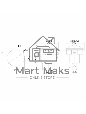 Выключатель клавишный Rexant круглый 12V 16А (3с) ON-OFF черный с зеленой подсветкой