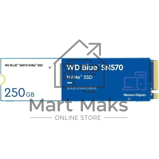 Накопитель SSD WD Blue SN570 WDS250G3B0C, 250Gb, PCIe 3.0 x4, M.2 2280, NVMe, R/W 3300/1200