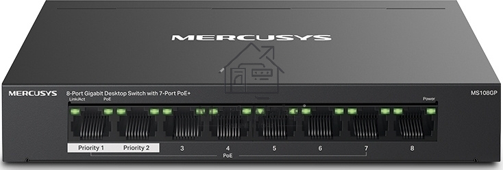Настольный коммутатор Mercusys MS108GP с 8 гигабитными портами (7 портов PoE+)