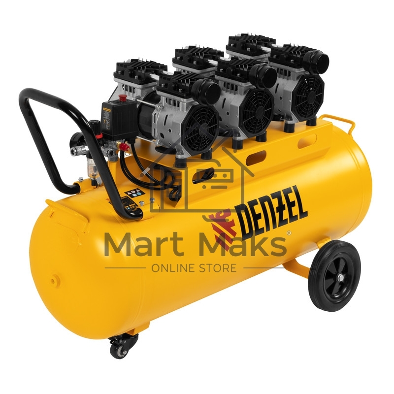 Компрессор безмаслянный малошумный DLS 1800/100,1800 Вт, 3х600, 100 л, 345 л/мин Denzel