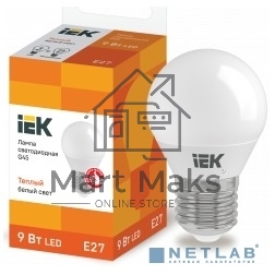 Лампа Iek LLE-G45-9-230-30-E27 светодиодная ECO G45 шар 9Вт 230В 3000К E27