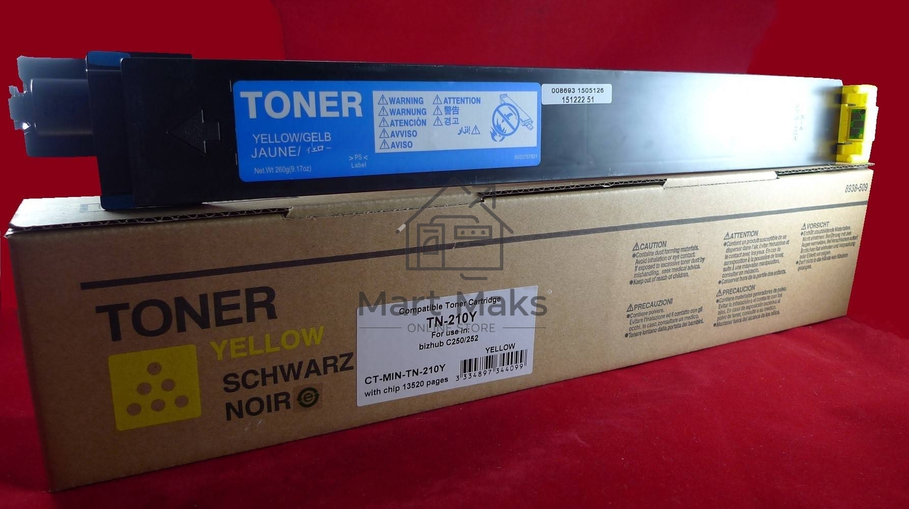 Тонер Konica-Minolta bizhub C250/252 желтый TN-210Y (туба, 260 гр.) JPN