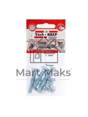 Болт М8х30 с шестигранной головкой цинк. с гайк. и шайб. DIN 933 (уп.4шт) класс прочности 8.8. пакет Tech-Krep 112722 Болт М8х30 с шестигранной головкой цинк. с гайк. и шайб. DIN 933 (уп.4шт) класс прочности 8.8. пакет Tech-Krep 112722