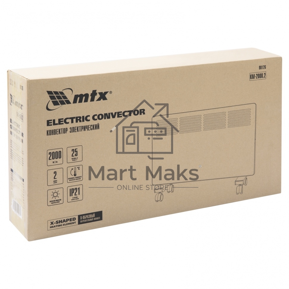 Конвектор MTX КМ-2000.2 белый, 2000 Вт, 25 м2, термостат