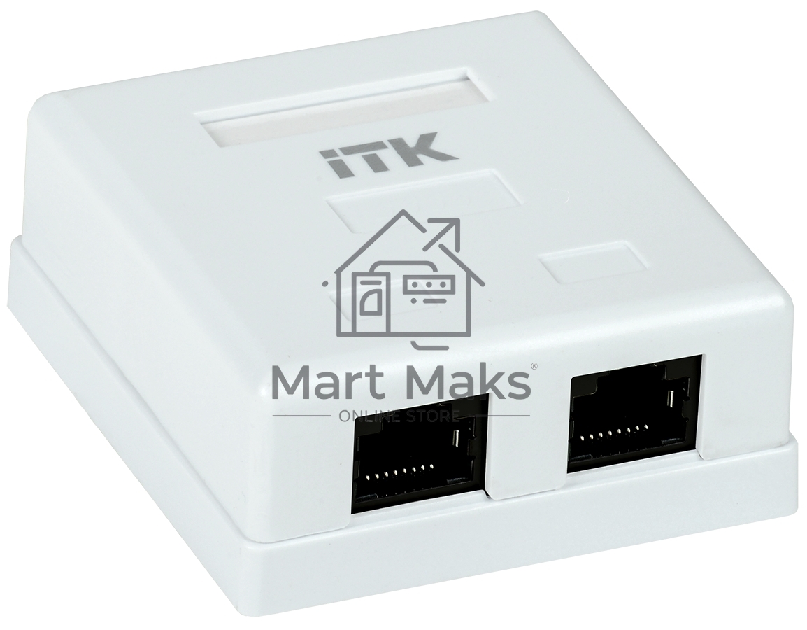 Настенная информационная розетка RJ45 8P8C, кат.5Е UTP, 2-порта, белая 