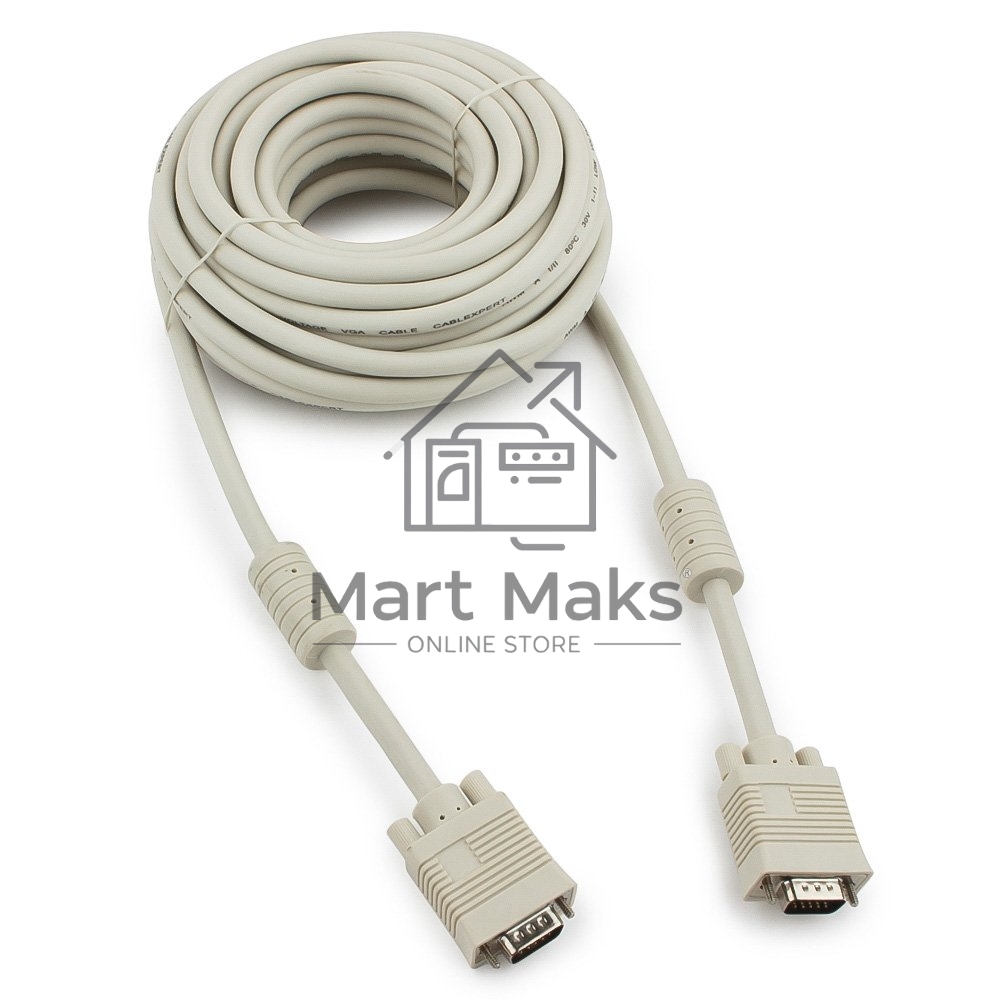 Кабель Gembird/Cablexpert CC-PPVGA-10m, Кабель VGA Premium, 15M/15M, 10м, серый, тройной экран, феррит.кольца
