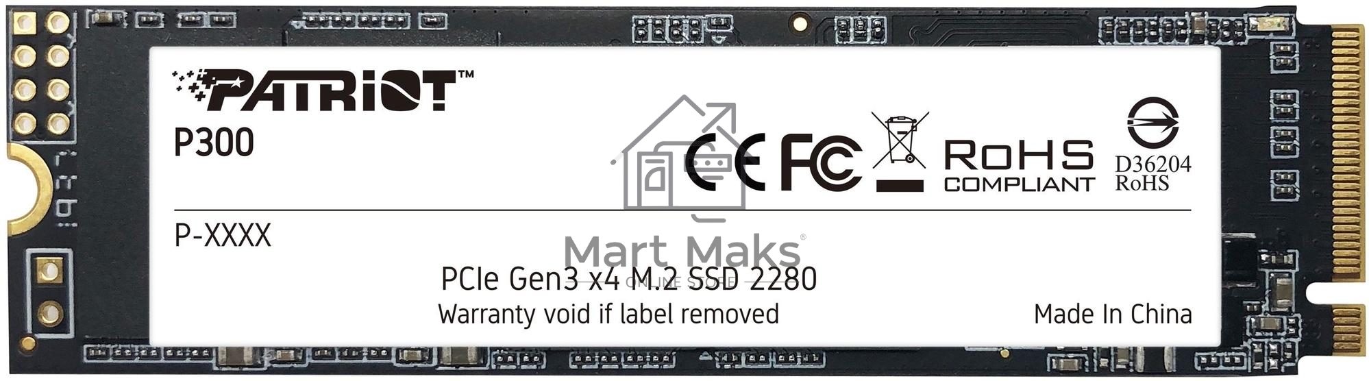 Накопитель SSD Patriot P300, 128GB, PCIe 3.0 x4, M.2 2280, NVMe, R/W 1600/600