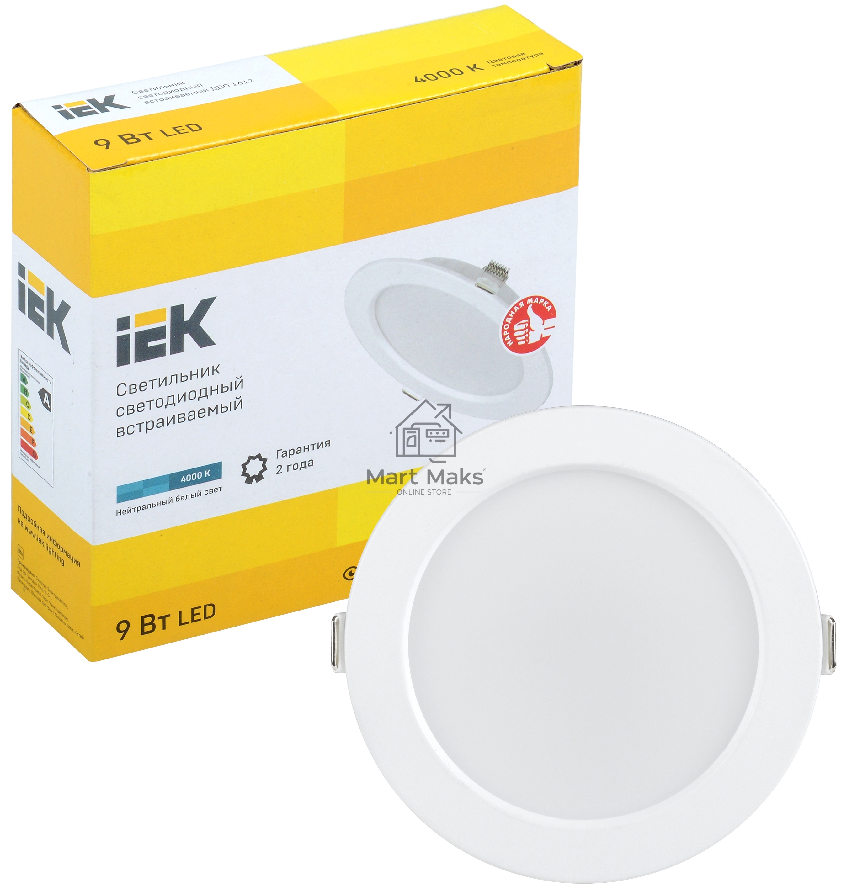 Светильник светодиодный Iek LDVO0-1612-09-4000-K01 ДВО 1612 белый круг 9Вт 4000К IP20 пластик. корпус, диам 118 мм