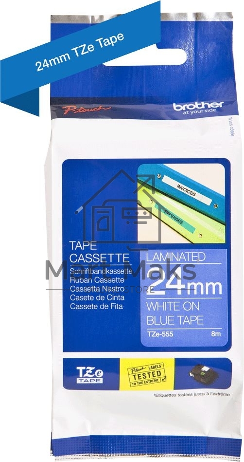 Картридж Brother TZE555 24 мм, 8 м, белый на синем, для BROTHER P-Touch