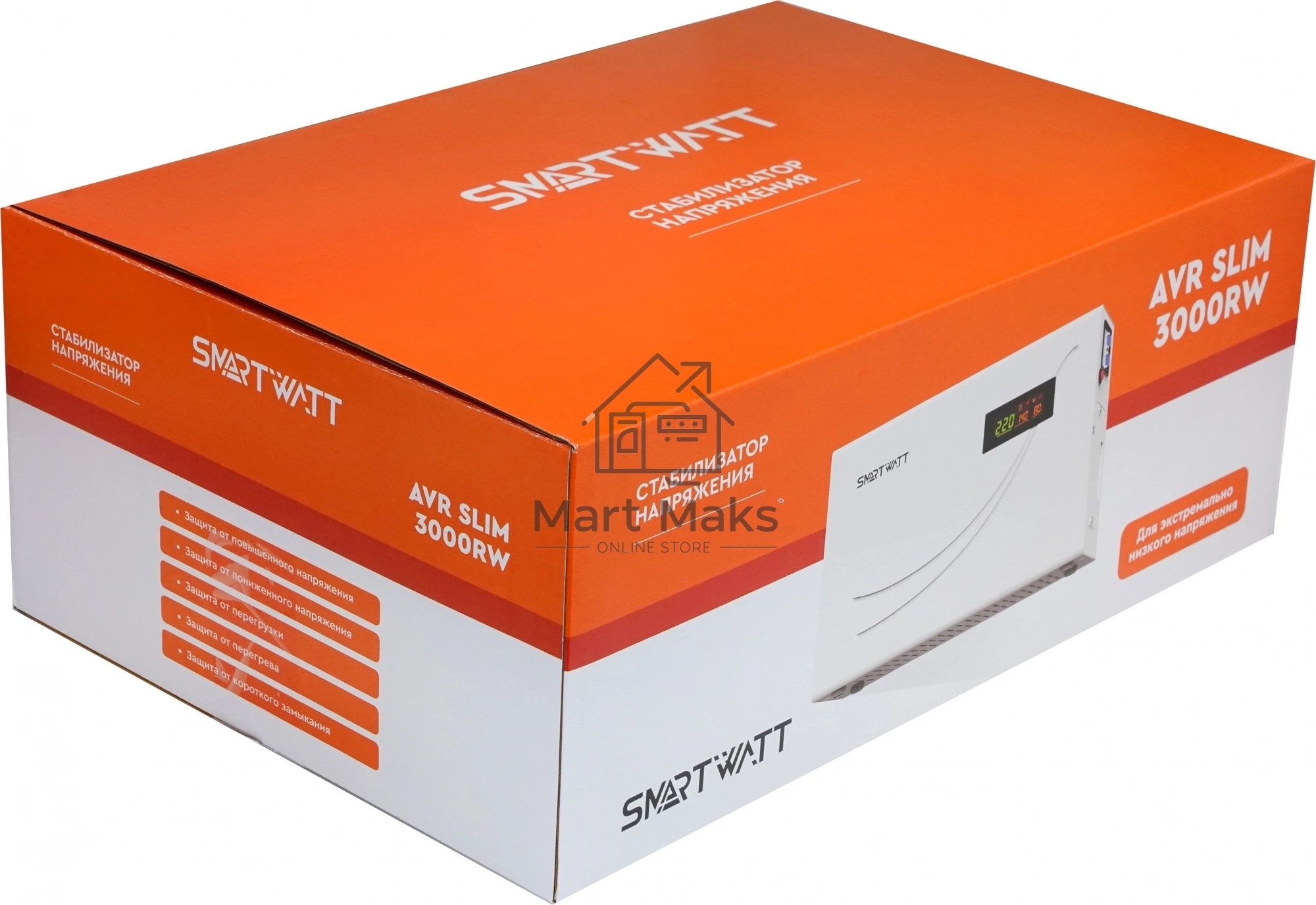 Настенный стабилизатор напряжения SMARTWATT AVR SLIM 3000RW (100W - 260W, 3000VA, 3 кВт, 50 Гц, LED-дисплей, релейный, Н