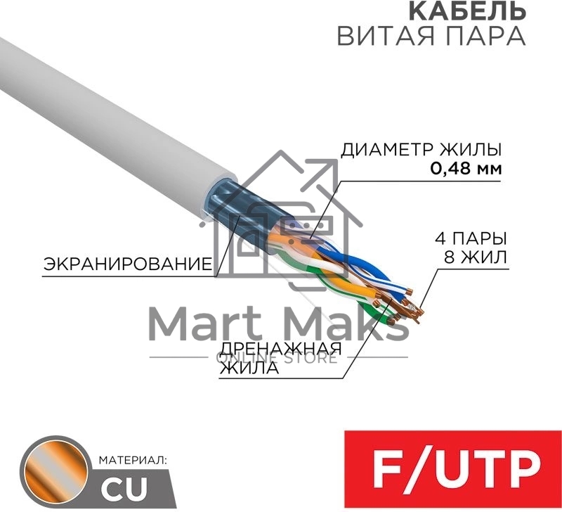 Кабель Proconnect (01-0152) Кабель FTP CAT5e 4 пары (305м) 0.51 мм